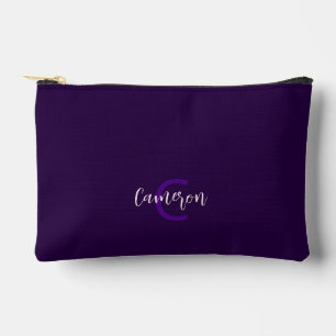 Elegante Skripttypinitialen und Name Deep Violet Zubehörtasche