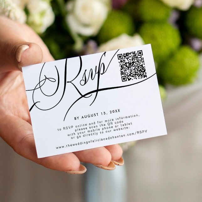 Elegante Skriptwebsite QR Code Hochzeit RSVP Begleitkarte (Von Creator hochgeladen)