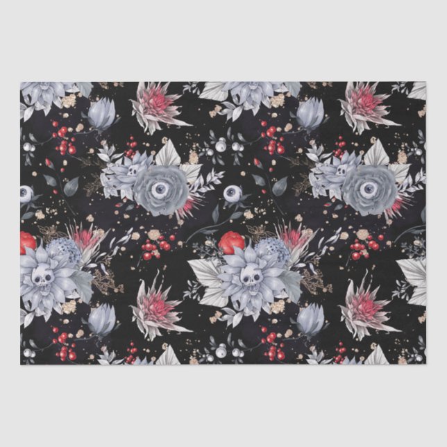 Elegante Skull Rose Coffin Silver Black Seidenpapier (Vorderseite)