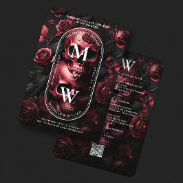 Elegante Skull-Rose Schwarz-Gotische Hochzeit Einladung