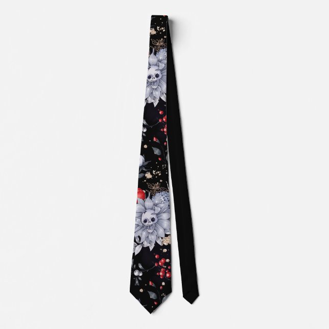 Elegante Skull-Rose Silver Black Krawatte (Vorderseite)