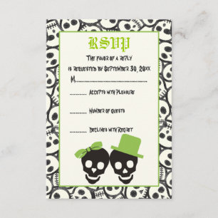 Elegante Skulls Halloween grüne Hochzeitskarte RSV RSVP Karte