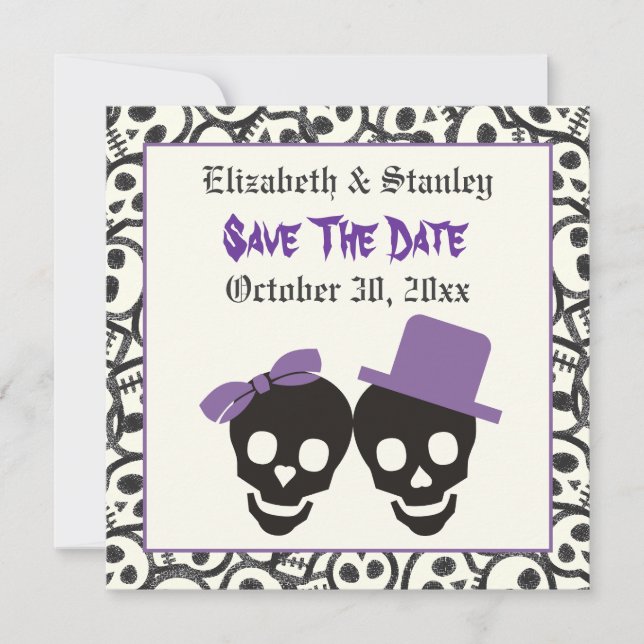 Elegante Skulls Halloween Hochzeit Save the Date (Vorderseite)