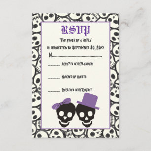 Elegante Skulls Halloween lila Hochzeitskarte RSVP Karte