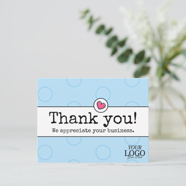 Elegante Sky Blue mit Herz Business Vielen Dank Postkarte (Stehend Vorderseite)