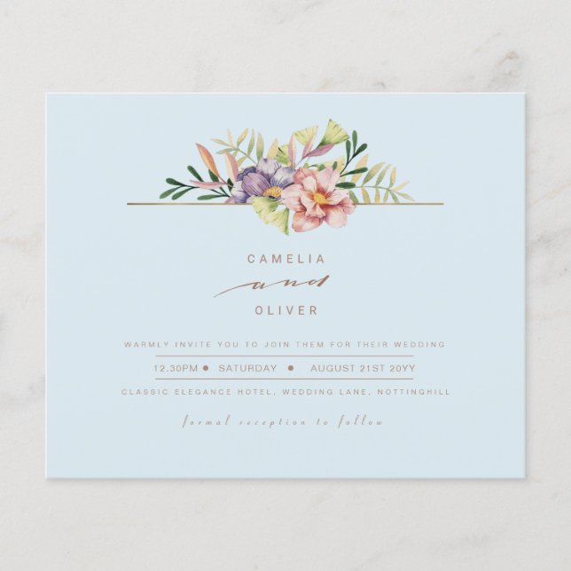 Elegante Sky Blue Summer Floral Wedding Einladung  Flyer (Vorne)