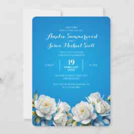 Elegante Sky Blue Watercolor Roses Wedding Einladung