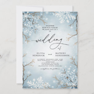 Elegante Sky Blue Winter Floral Wedding Einladung