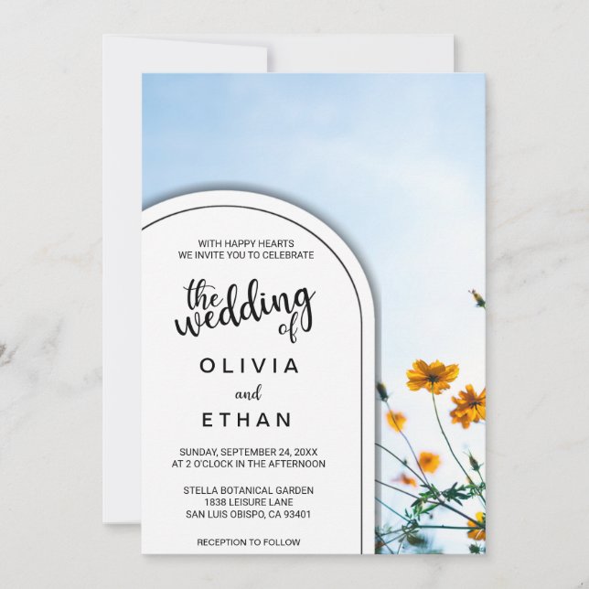 Elegante Sky Sunflowers Summer Floral Wedding Einladung (Vorderseite)