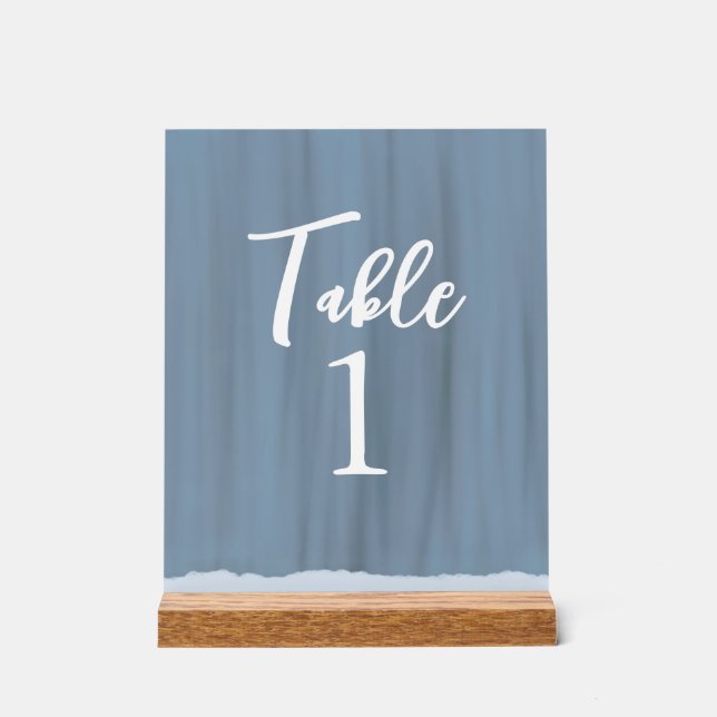 Elegante Slate Blue Painted Wedding Tischnummer Acrylschild (Vorderseite)