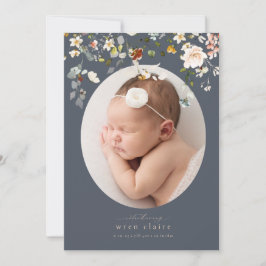 Elegante Slate Wildblumen Foto Geburtserklärung Einladung