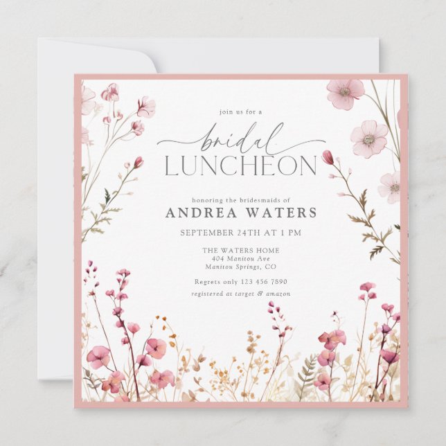 Elegante Small Pink Blume Bridal Luncheon Einladung (Vorderseite)