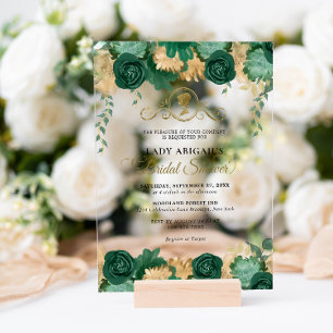 Elegante Smaragd-Blumen-Victorian-Brautparty Acryleinladungen