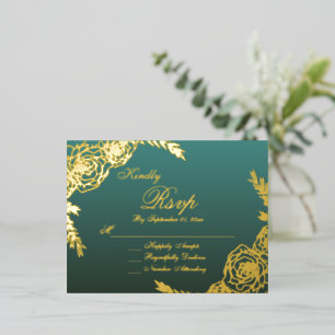 Elegante Smaragd-Gold-Schrift Hochzeits-Antwortkar Folie Einladungspostkarte