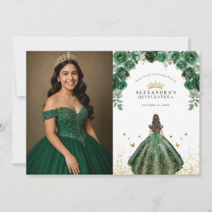 Elegante Smaragd-Quinceañera-Floral-Faux-Folie-Fot Dankeskarte