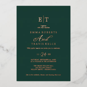 Elegante Smaragd- und Goldfolie-Monogramm-Hochzeit Folieneinladung