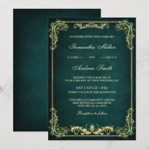 Elegante Smaragd- und Goldhochzeit Einladung