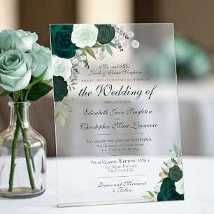 Elegante Smaragd- und Salbeigrüne Rosen Formale Ho Acryleinladungen