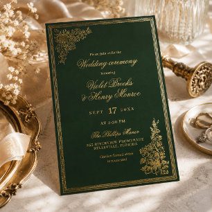 Elegante Smaragd-Vintage-Regency-Gartenhochzeit Folieneinladung