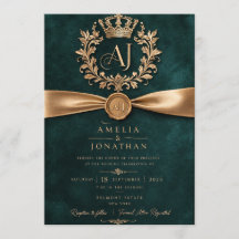 Elegante Smaragdgrün-Goldene Hochzeitseinladungska