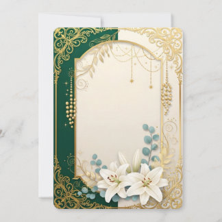 Elegante Smaragdgrün und Goldene Lilien Hochzeits- Einladung