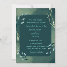 Elegante smaragdgrüne botanische Hochzeitseinladun