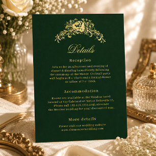 Elegante Smaragdgrüne Regency-Hochzeits-Detailkart Folie Einladungspostkarte