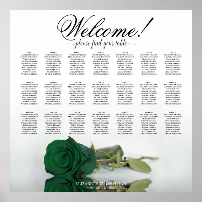 Elegante Smaragdgrüne Rose 21 Tafelübersicht Poster (Vorne)