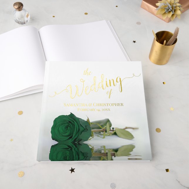 Elegante Smaragdgrüne Rose Große Hochzeitsreise Gästebuch (Vorderseite Offen)