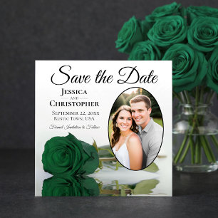 Elegante Smaragdgrüne Rose mit Oval Foto Hochzeit Save The Date