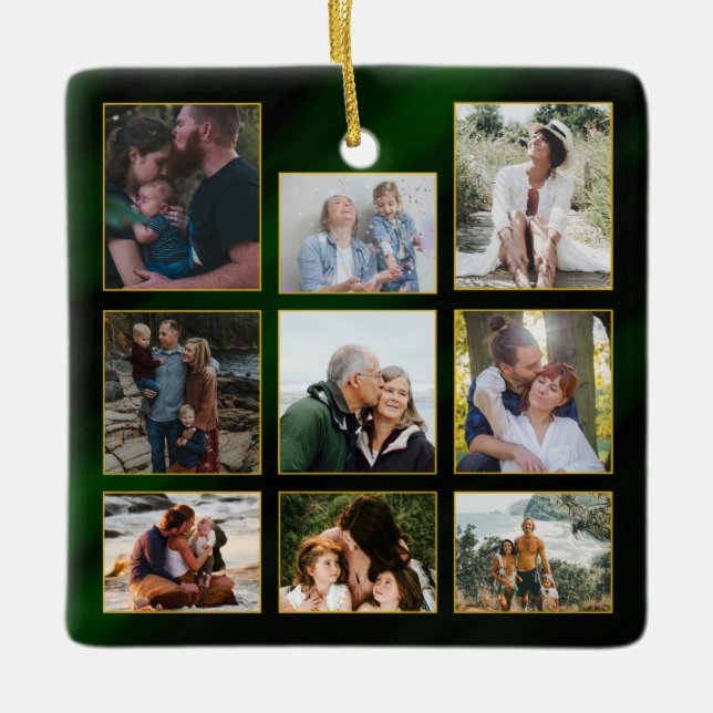 Elegante Smarald Green Gold Frames Foto Weihnachte Keramikornament (Vorderseite)