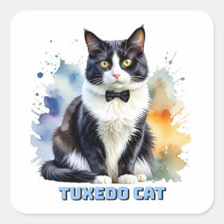 Elegante Smoking-Katze Quadratischer Aufkleber