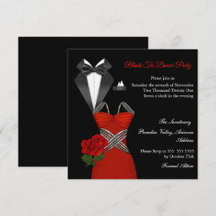 Elegante Smoking-Rote Rose-Schwarze-Tie-Dress-Aben Einladung