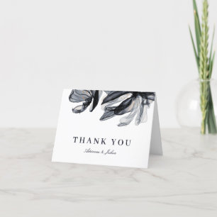 Elegante Smoky Blume Navy Hochzeit Dankeskarte