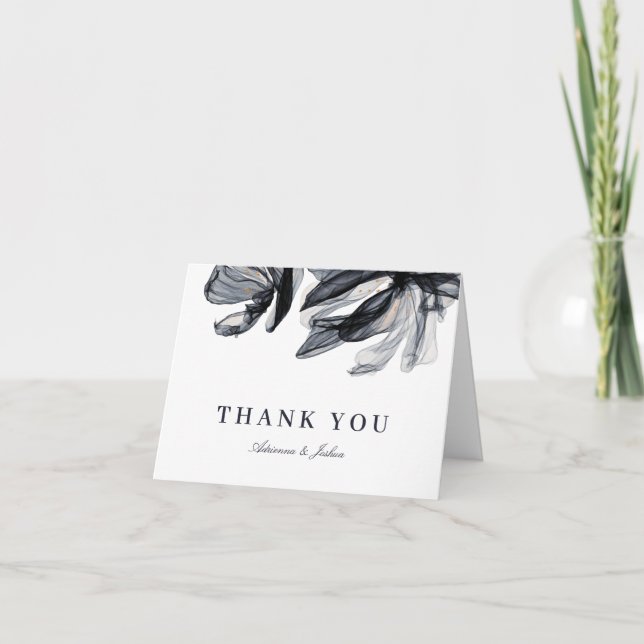 Elegante Smoky Blume Navy Hochzeit Dankeskarte (Vorderseite)