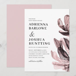 Elegante Smoky-Blume Side Text Dusty Pink Wedding Einladung