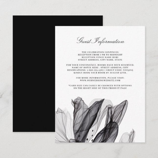 Elegante Smoky Floral Black Wedding Insert Card (Vorne/Hinten)