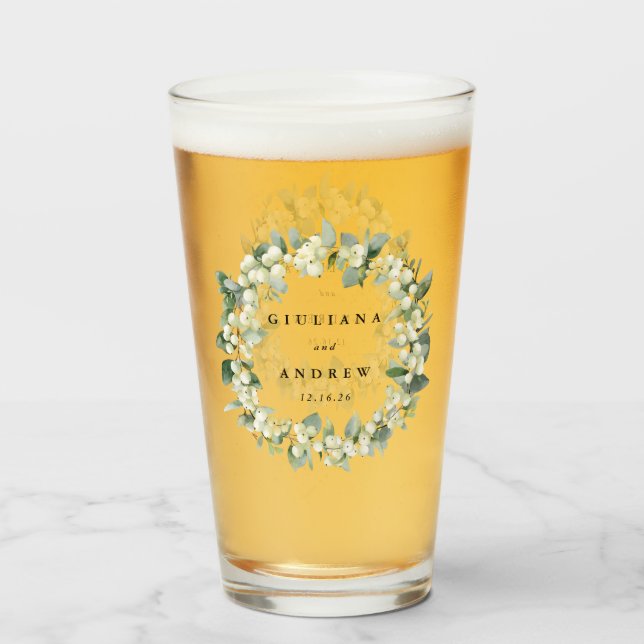 Elegante Snowberry+Eucalyptus Wreath Wedding Glas (Rückseite (gefüllt))