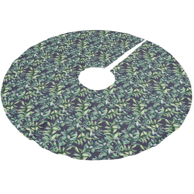 Elegante Snowberry-Pflanze | Handgemalt Wasserfarb Polyester Weihnachtsbaumdecke (Schrägansicht)