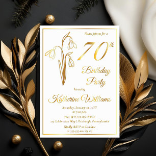 Elegante Snowdrops 70. Geburtstagsparty gestempelt Folieneinladung