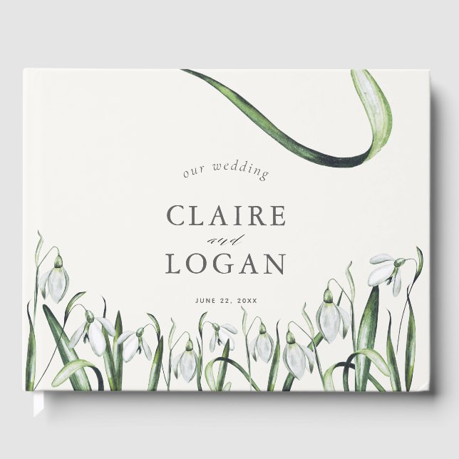 Elegante Snowdrops Wasserfarbenhochzeit Gästebuch (Vorderseite)