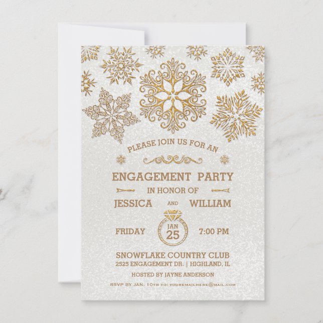 Elegante Snowflake Engagement Party Einladung (Vorderseite)