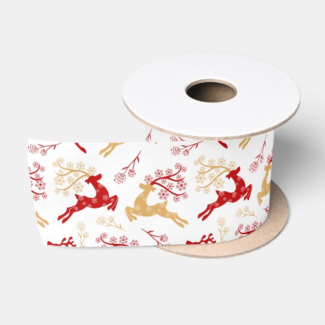Elegante Snowflake Gold Rote Rentier Weihnachten Satinband (Spule)
