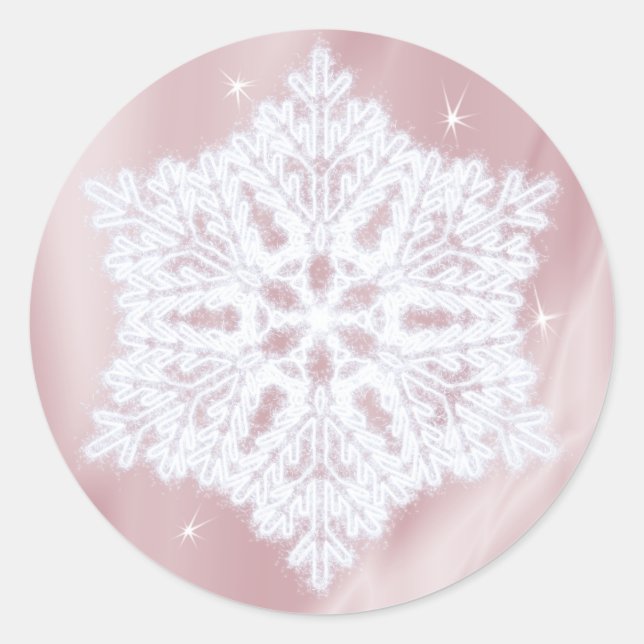 Elegante Snowflake Imitate Rose Goldene Winterferi Runder Aufkleber (Vorderseite)