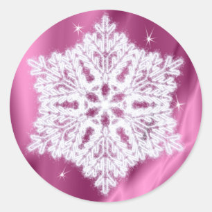 Elegante Snowflake Pink Girly Weihnachten Runder Aufkleber