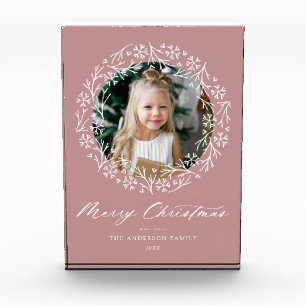 Elegante Snowflake Wreath Mauve Weihnachten Fotoblock