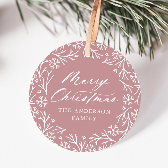 Elegante Snowflake Wreath Mauve Weihnachtsmarken Geschenkanhänger (Von Creator hochgeladen)