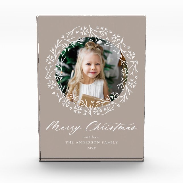 Elegante Snowflake Wreath Mocha Fotoblock (Vorderseite)