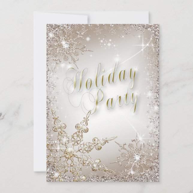 Elegante Snowflakes Bronze Mist Holiday Party Einladung (Vorderseite)