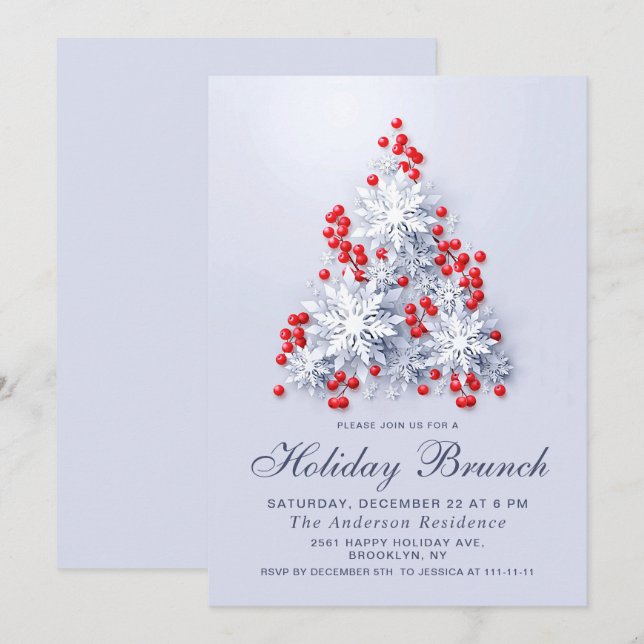 Elegante Snowflakes CHRISTMAS FERIENWOHNUNG BRUNCH Einladung (Vorne/Hinten)
